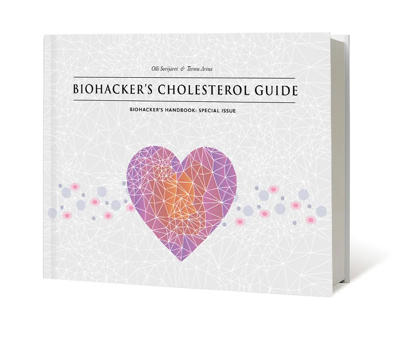 The cover of the Biohacker's Cholesterol Guide by Olli Sovijärvi and Teemu Arina